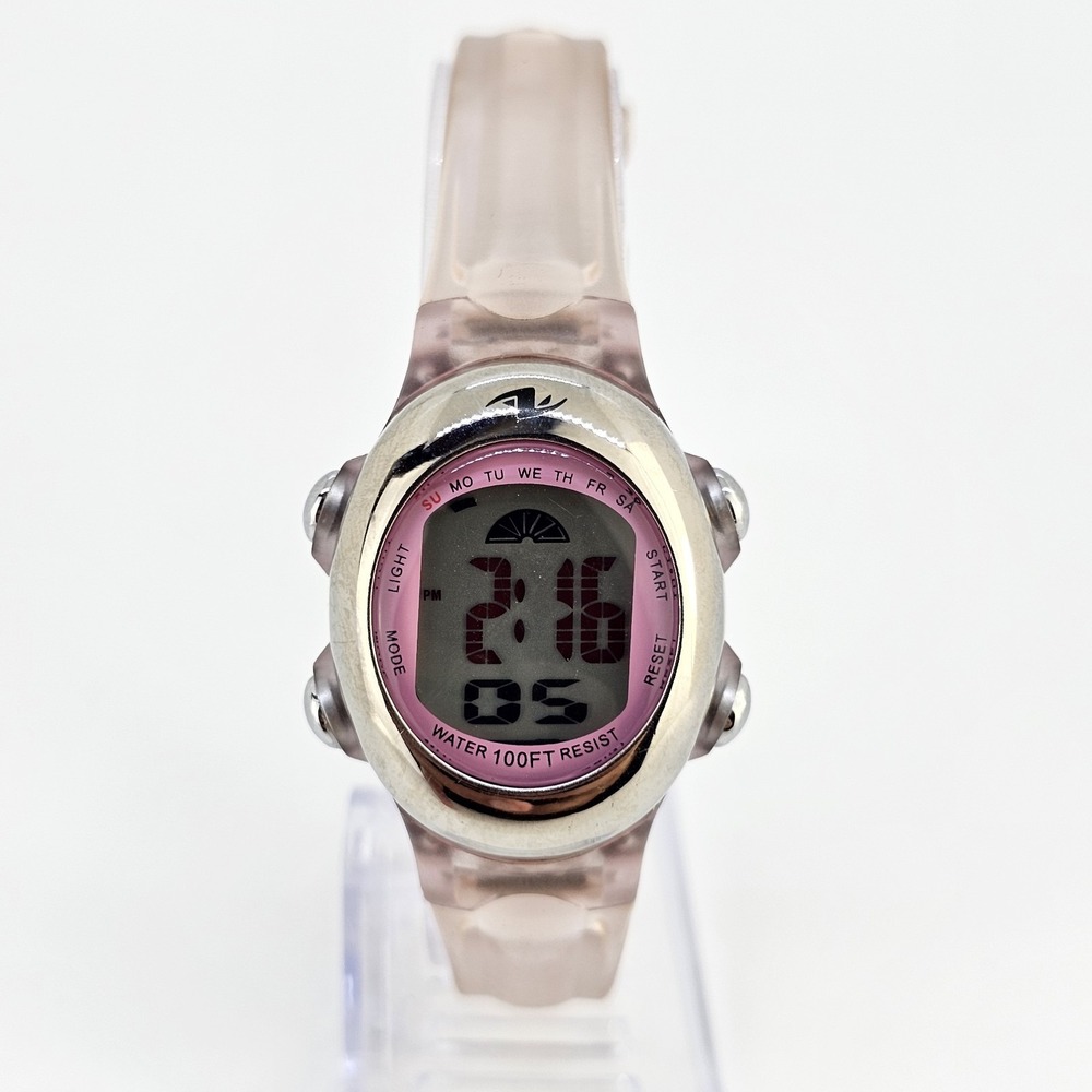 Athletic Works Sports Digital Women' Watch 26MM Clear Plastic Bands New Battery
